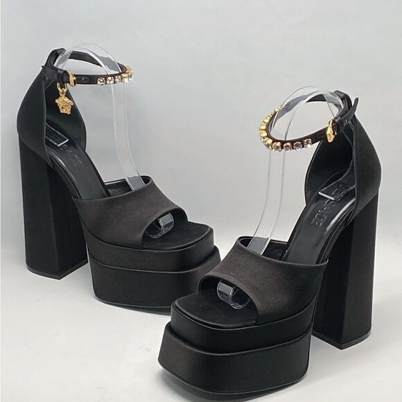 Versace Medusa Crystal Ankle-Strap Platform Sandals size 37.5 - Picture 7 of 14